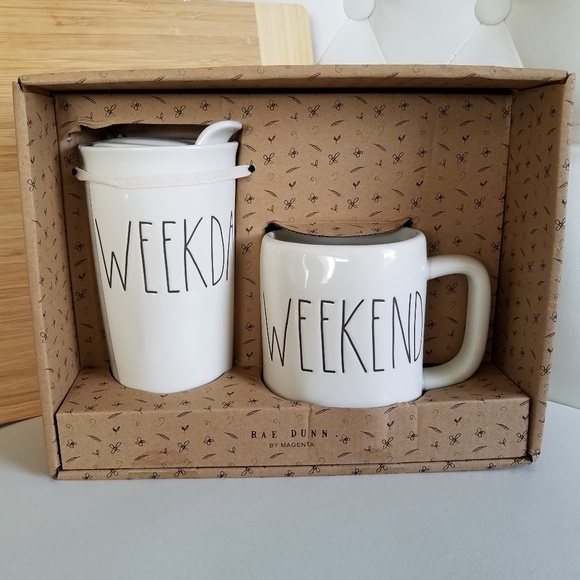 Rae Dunn Weekend Weekday Mug And Travel Tumbler Set Large Letter